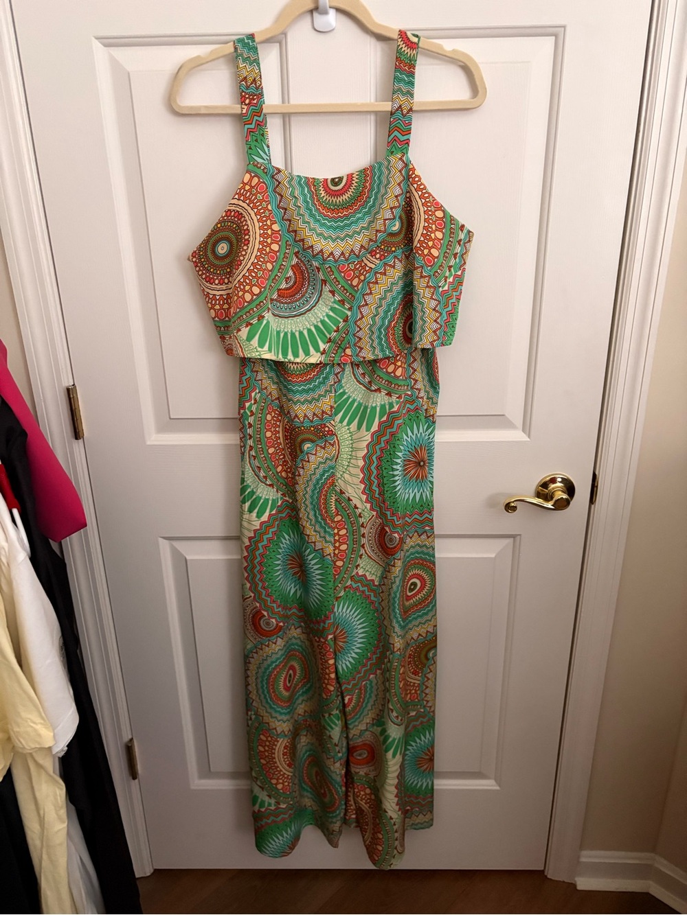 SHEIN Green and Orange Boho Print Jumpsuit
